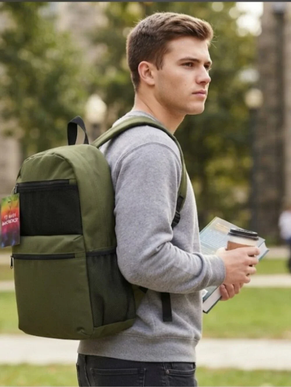 17 Inch Olive Green Backpack